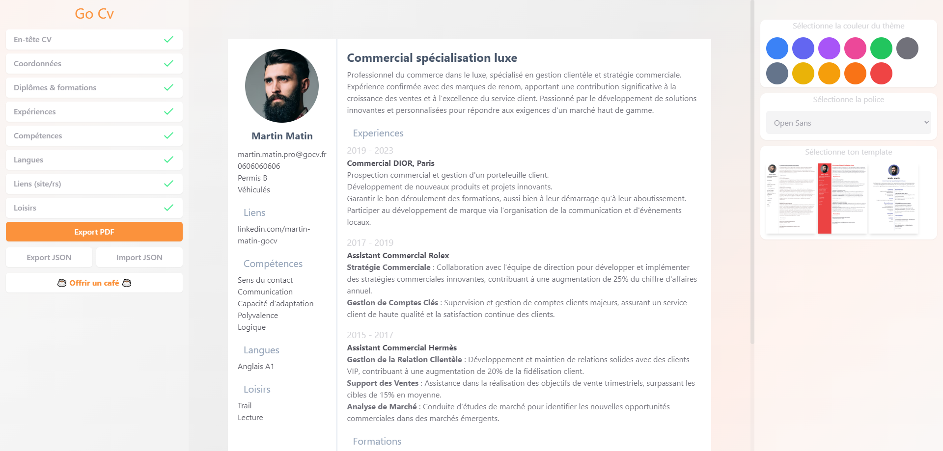 Screenshot du site gocv.app